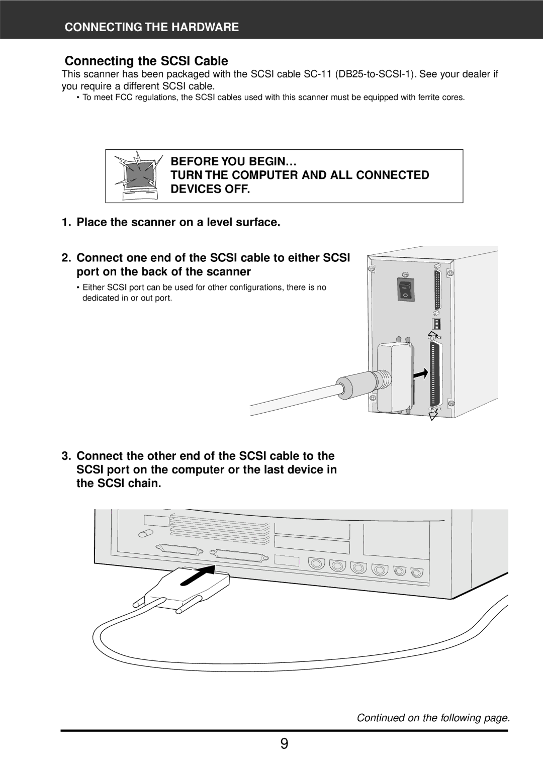 Konica Minolta F-2900 instruction manual Connecting the Scsi Cable, Connecting the Hardware 