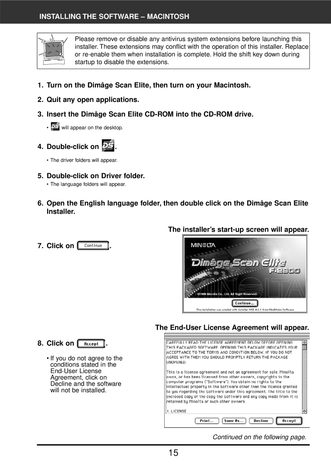 Konica Minolta F-2900 instruction manual Installing the Software Macintosh, Double-click on Driver folder 