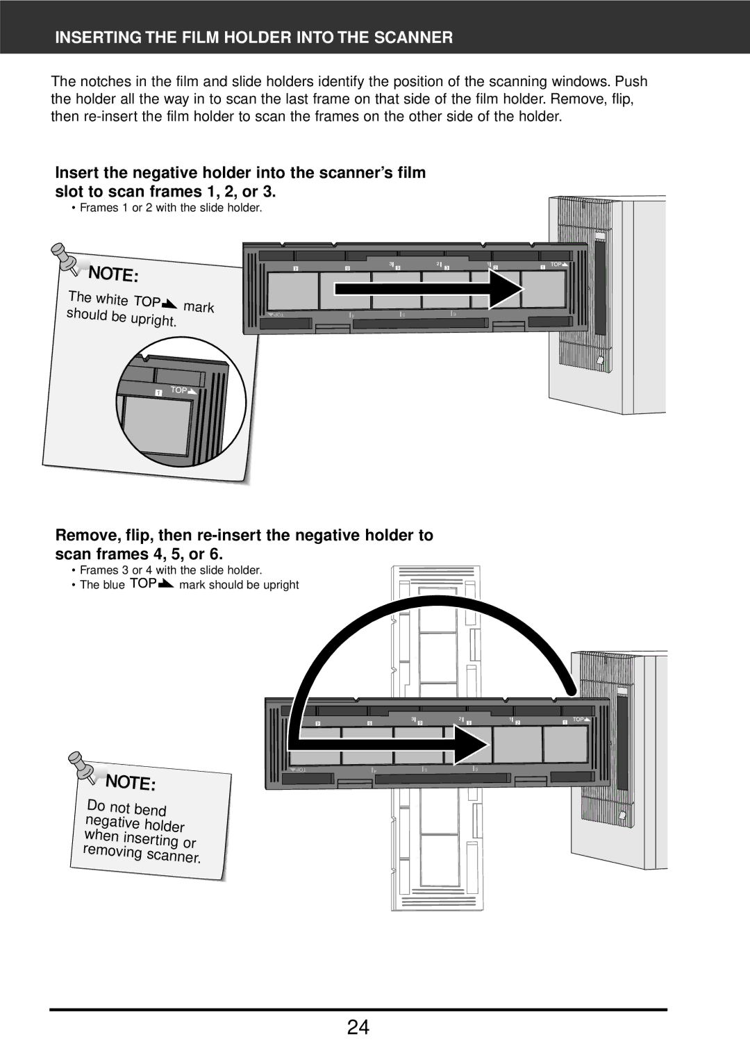 Konica Minolta F-2900 instruction manual Inserting the Film Holder Into the Scanner 