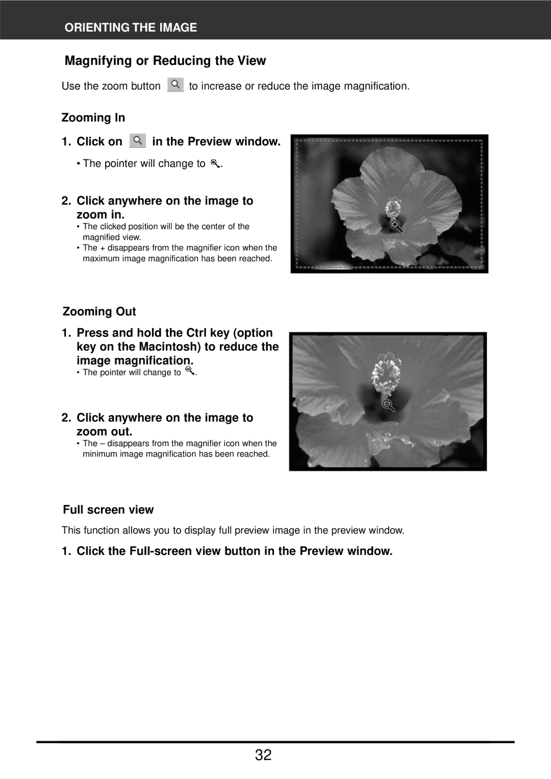 Konica Minolta F-2900 instruction manual Magnifying or Reducing the View 