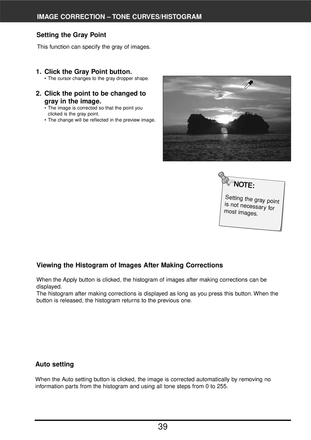 Konica Minolta F-2900 instruction manual Setting the Gray Point, Click the Gray Point button, Auto setting 