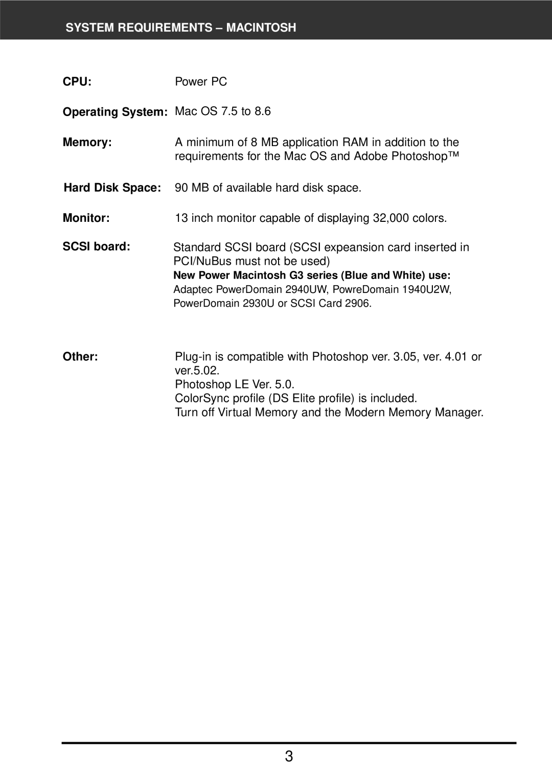 Konica Minolta F-2900 instruction manual System Requirements Macintosh 