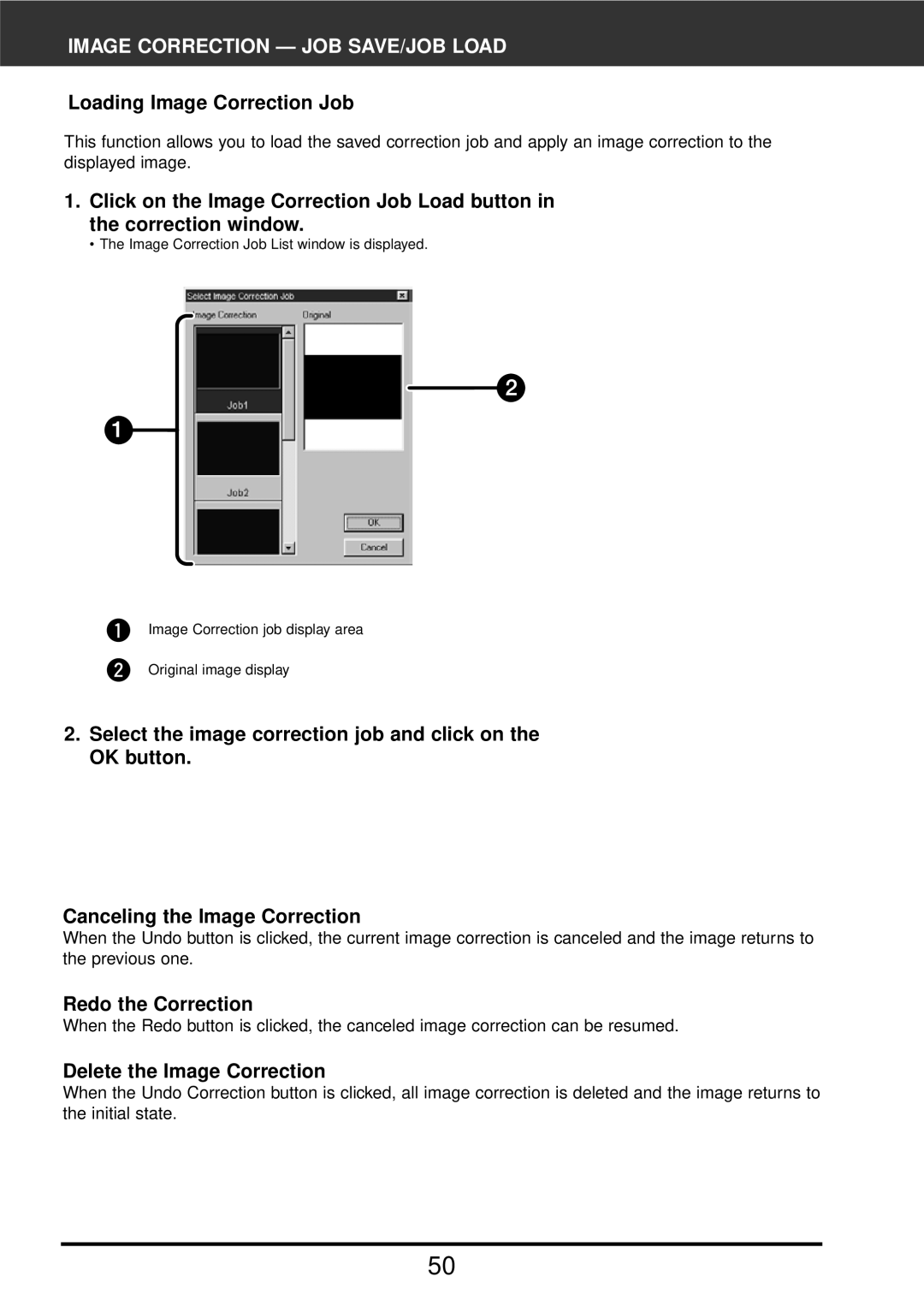 Konica Minolta F-2900 instruction manual Loading Image Correction Job, Redo the Correction, Delete the Image Correction 