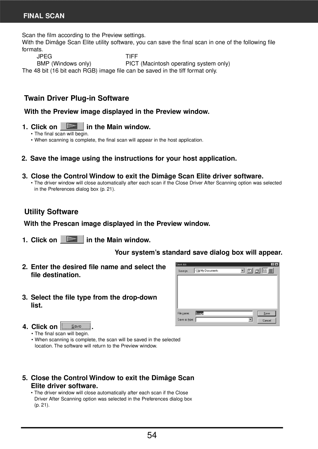 Konica Minolta F-2900 instruction manual Twain Driver Plug-in Software, Utility Software, Final Scan 