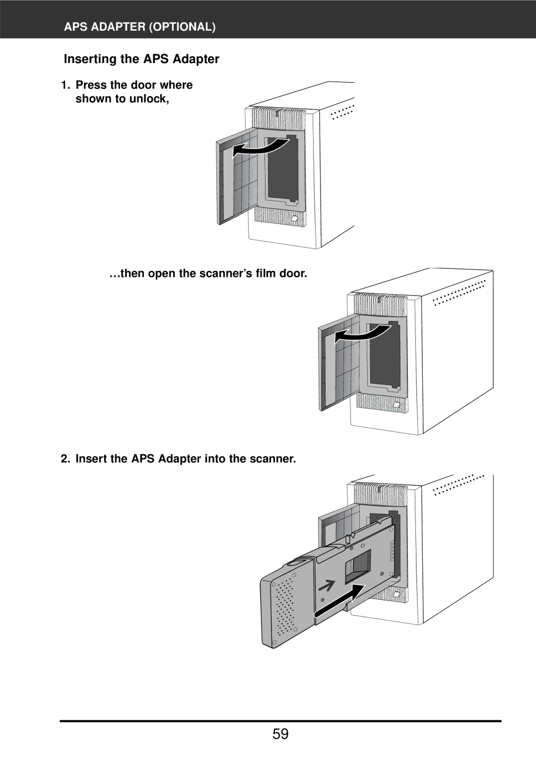 Konica Minolta F-2900 instruction manual Inserting the APS Adapter 