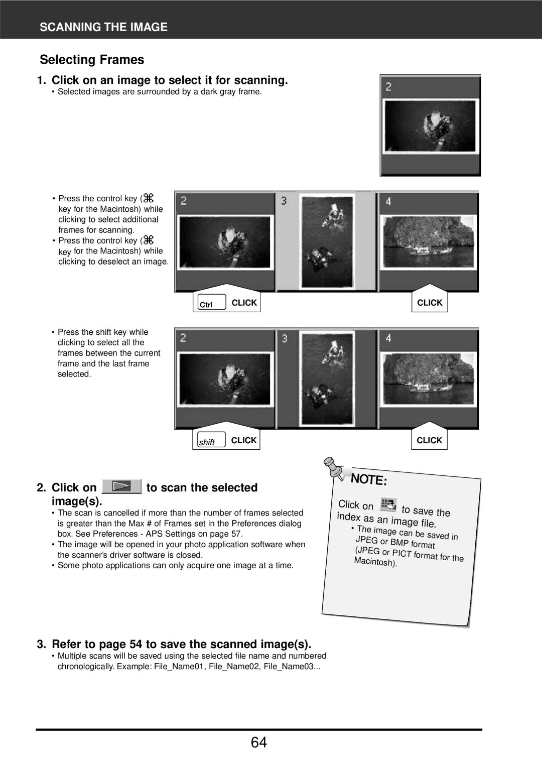 Konica Minolta F-2900 instruction manual Selecting Frames, Scanning the Image, Click on an image to select it for scanning 