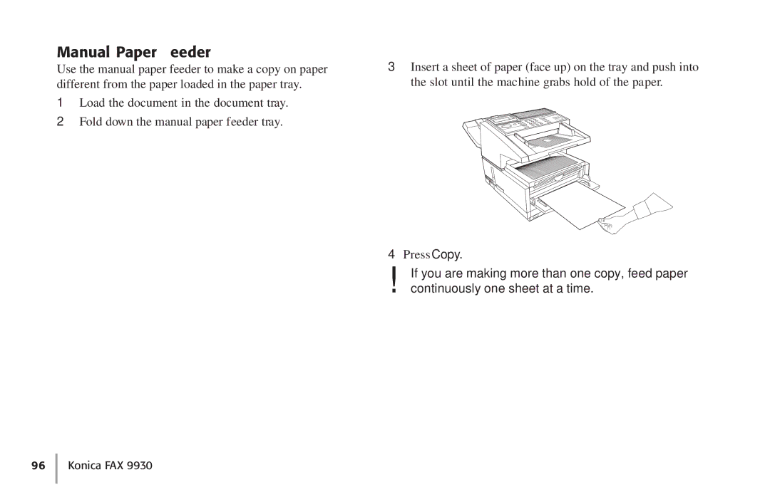 Konica Minolta Fax 9930 user manual Manual Paper Feeder 