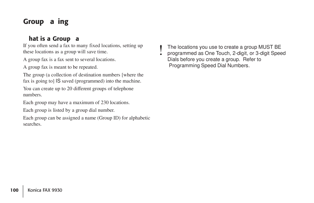 Konica Minolta Fax 9930 user manual Group Faxing, What is a Group Fax? 