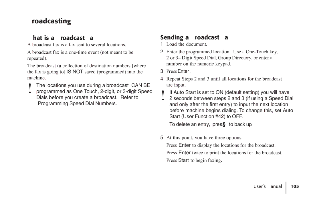 Konica Minolta Fax 9930 user manual Broadcasting, What is a Broadcast Fax?, Sending a Broadcast Fax 