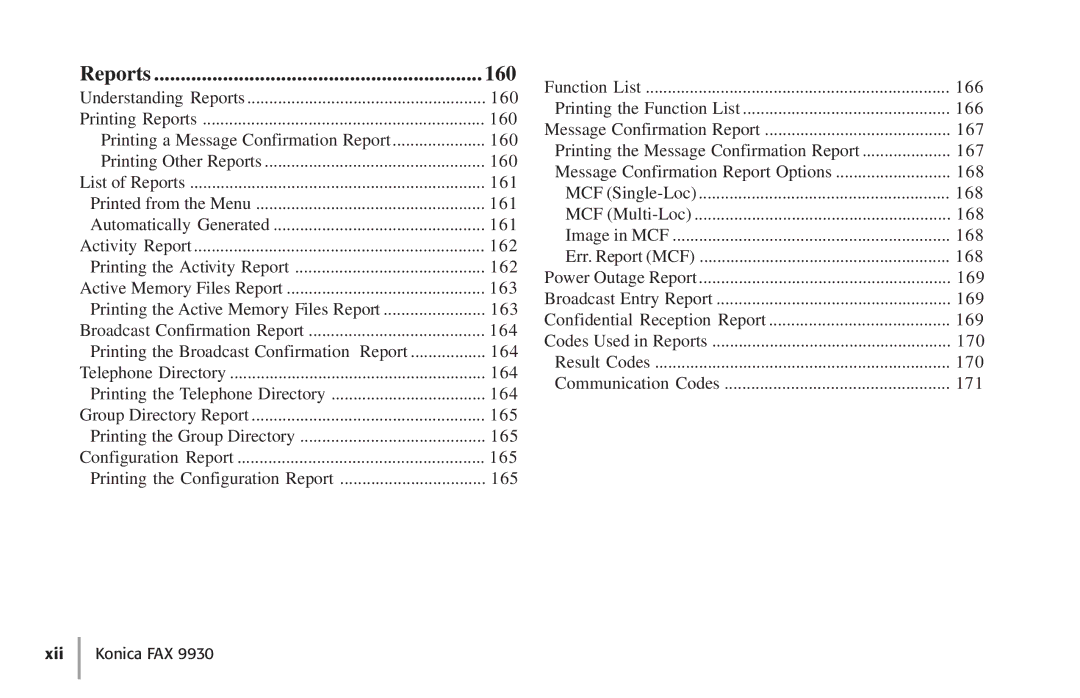 Konica Minolta Fax 9930 user manual Reports 160 