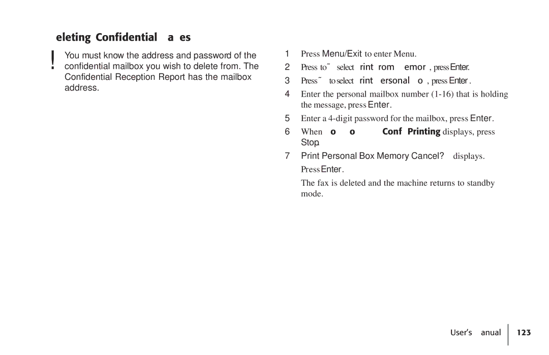 Konica Minolta Fax 9930 user manual Deleting Confidential Faxes 