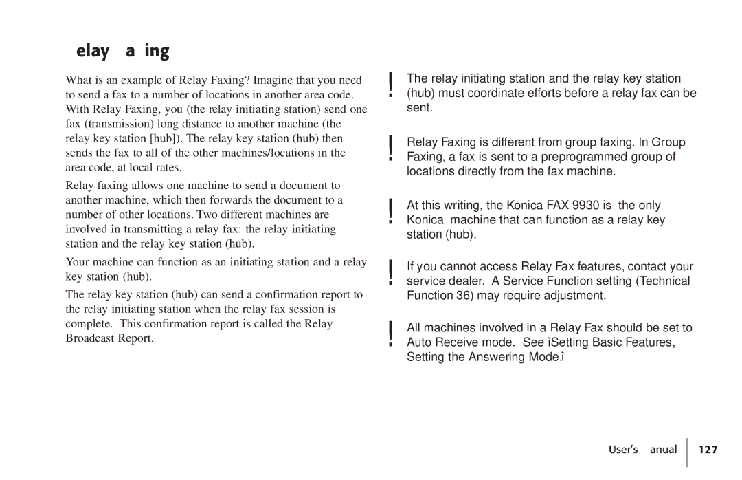 Konica Minolta Fax 9930 user manual Relay Faxing 