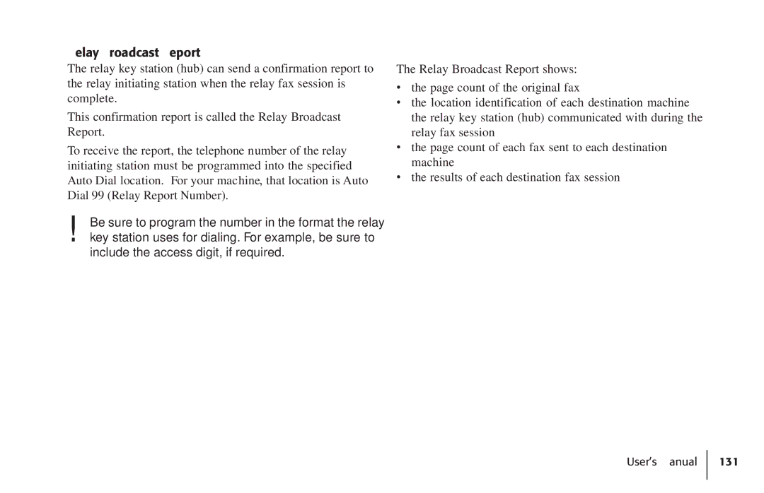 Konica Minolta Fax 9930 user manual Relay Broadcast Report 