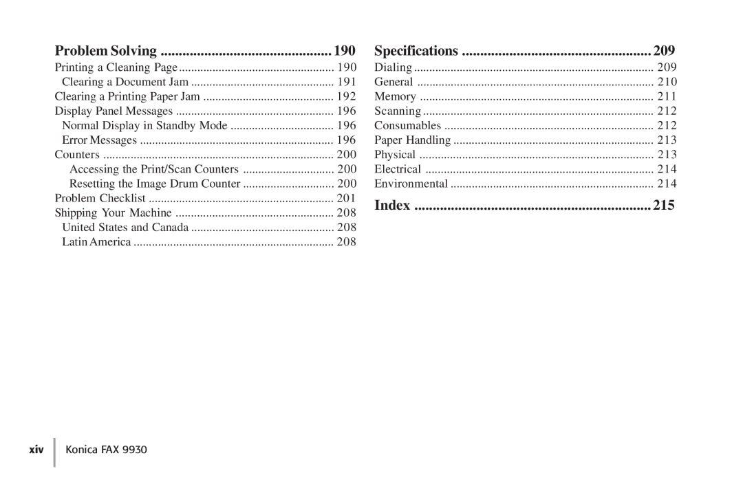 Konica Minolta Fax 9930 user manual Index 215 