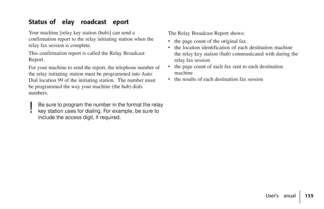 Konica Minolta Fax 9930 user manual Status of Relay Broadcast Report 