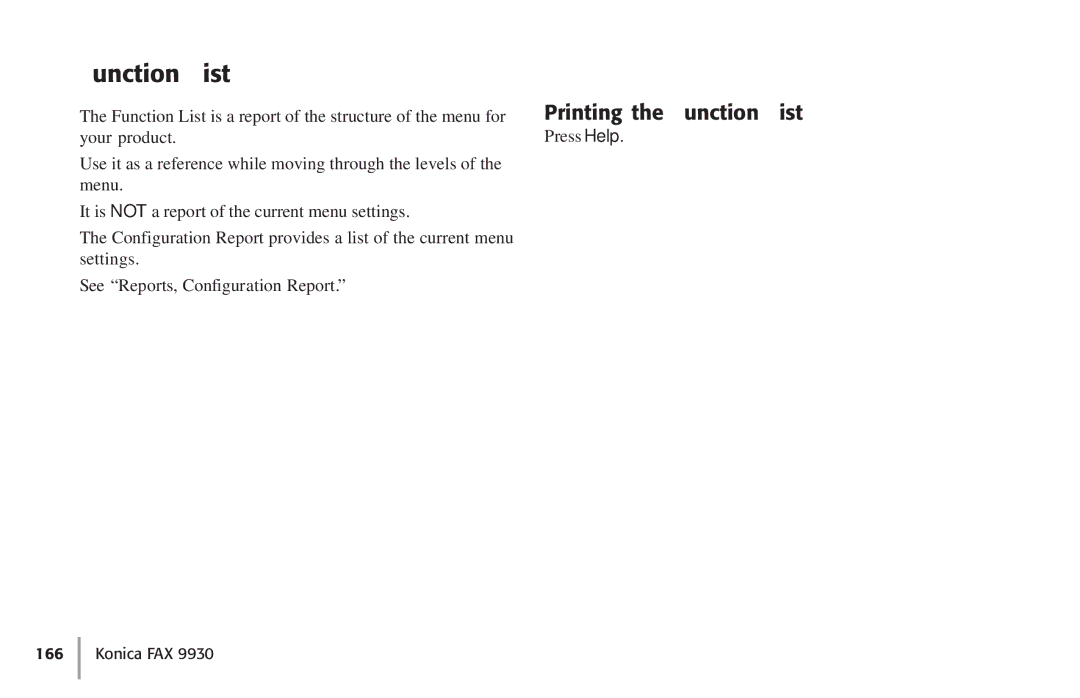 Konica Minolta Fax 9930 user manual Printing the Function List 