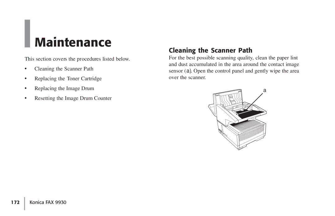 Konica Minolta Fax 9930 user manual Maintenance, Cleaning the Scanner Path 