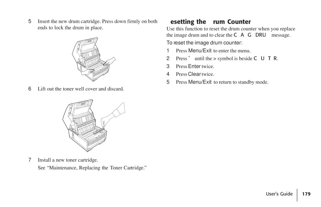 Konica Minolta Fax 9930 user manual Resetting the Drum Counter, To reset the image drum counter 