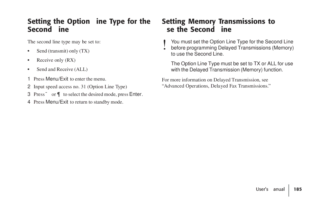 Konica Minolta Fax 9930 user manual Setting the Option Line Type for the Second Line 