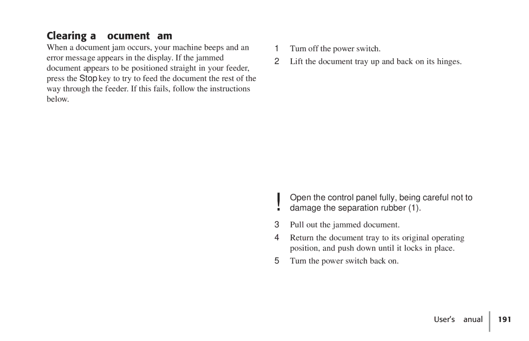 Konica Minolta Fax 9930 user manual Clearing a Document Jam 