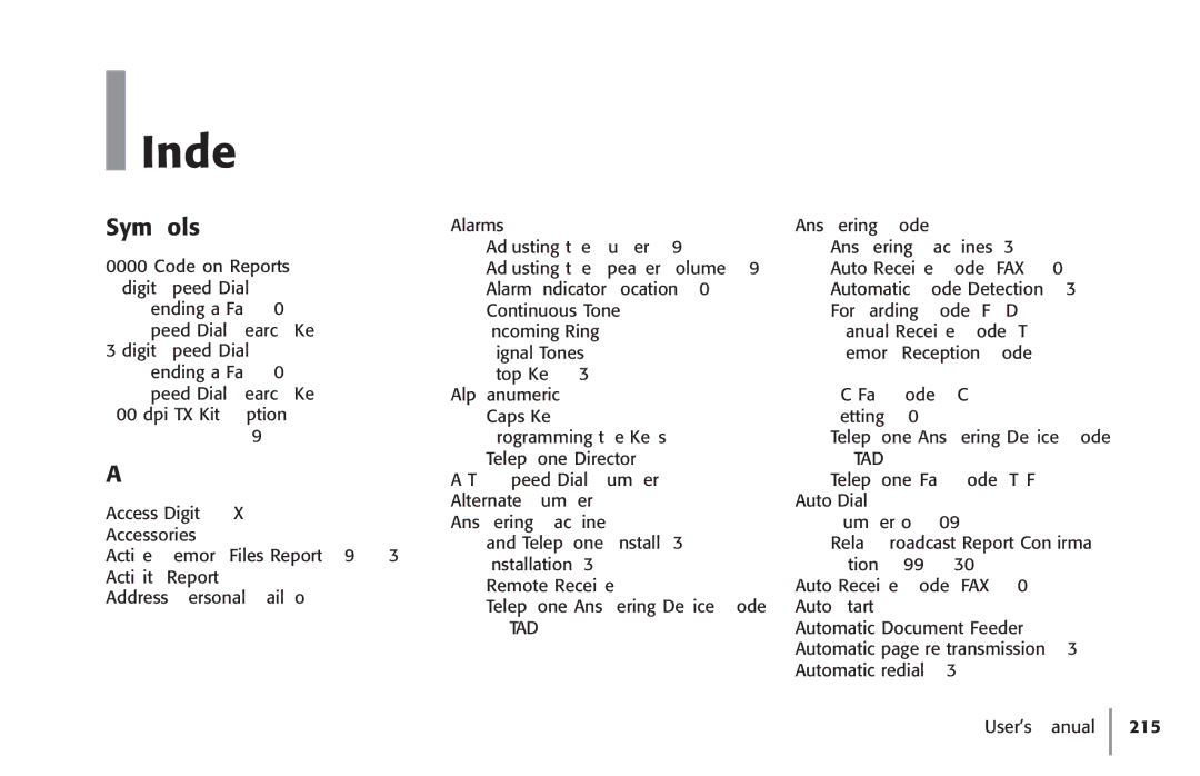 Konica Minolta Fax 9930 user manual Index, Symbols 