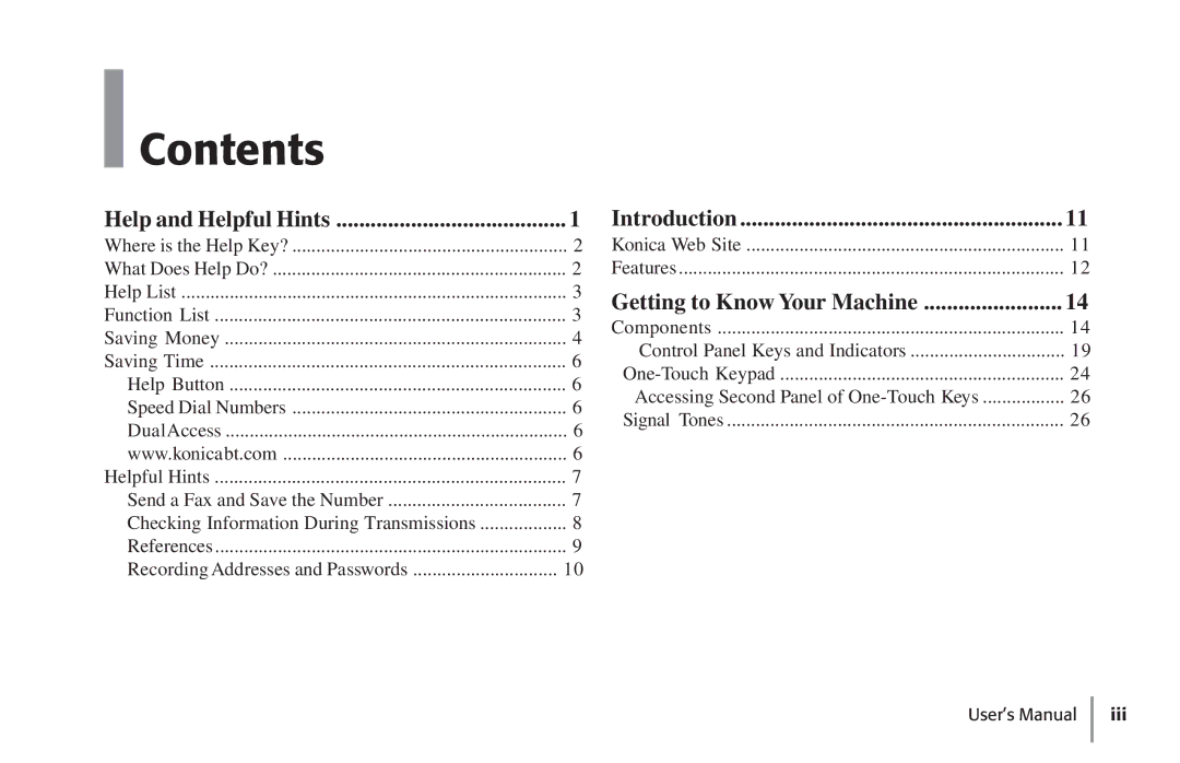 Konica Minolta Fax 9930 user manual Contents 