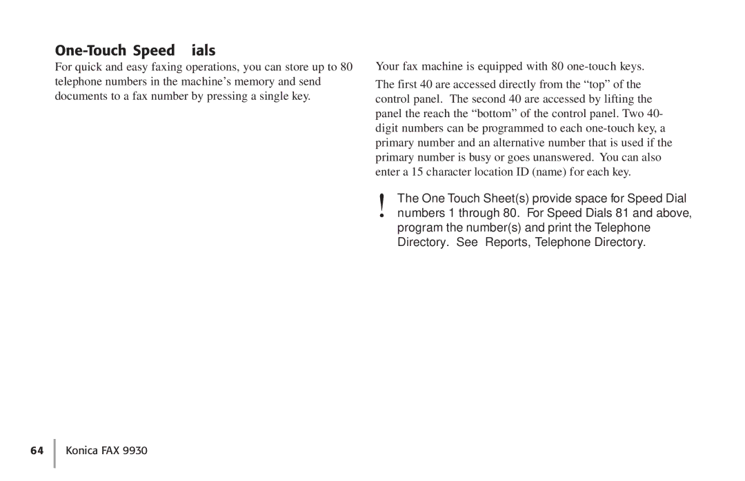 Konica Minolta Fax 9930 user manual One-Touch Speed Dials 