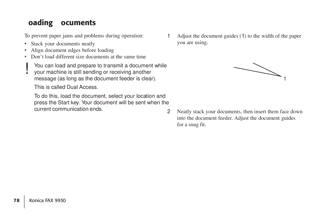 Konica Minolta Fax 9930 user manual Loading Documents 