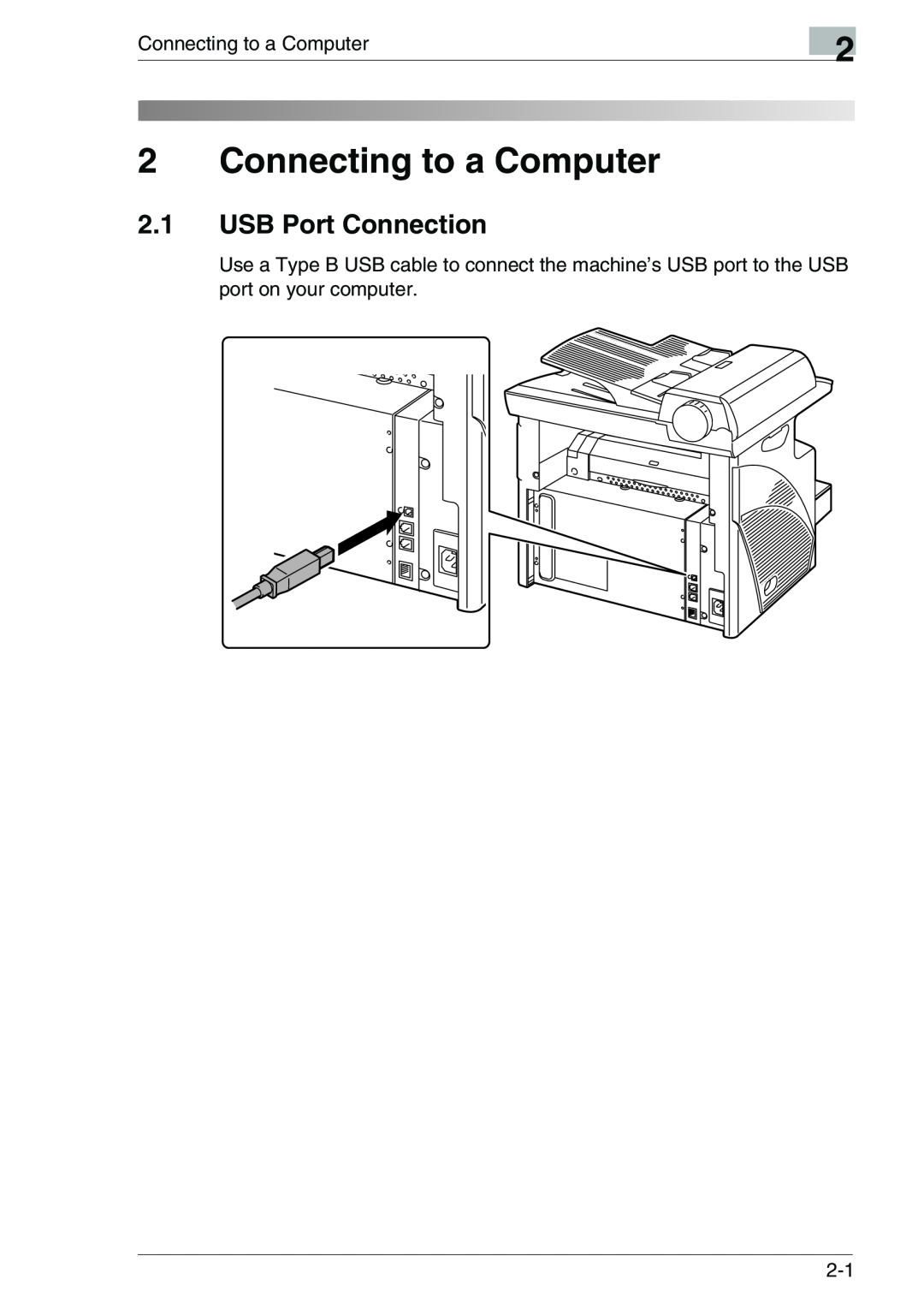 Konica Minolta FAX2900/FAX3900 manual Connecting to a Computer, USB Port Connection 