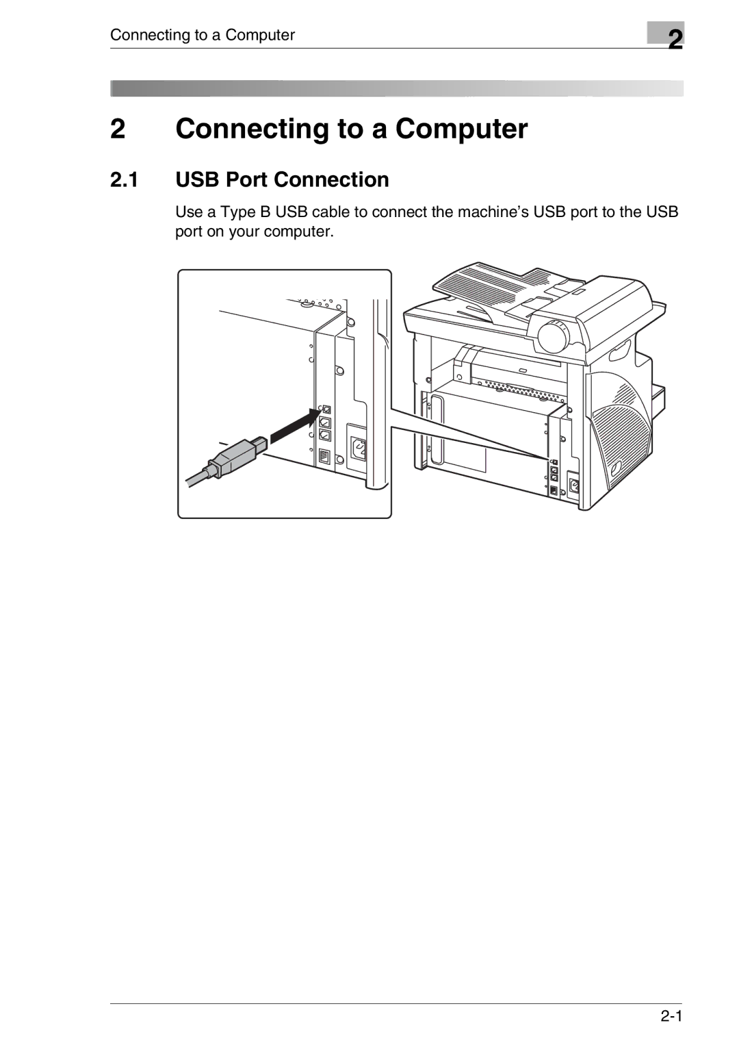 Konica Minolta FAX2900/FAX3900 manual Connecting to a Computer, USB Port Connection 