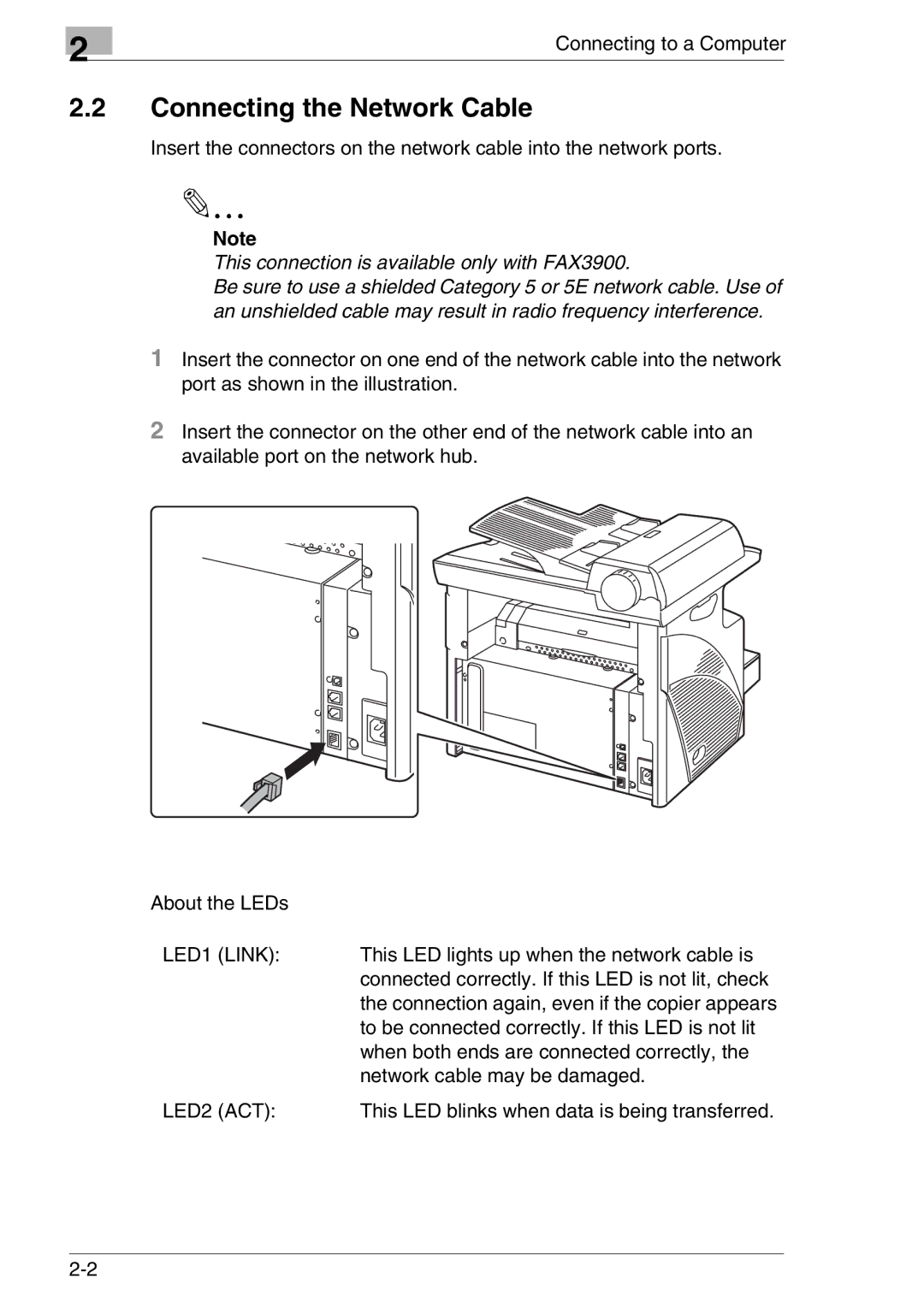 Konica Minolta FAX2900/FAX3900 manual Connecting the Network Cable, This connection is available only with FAX3900 