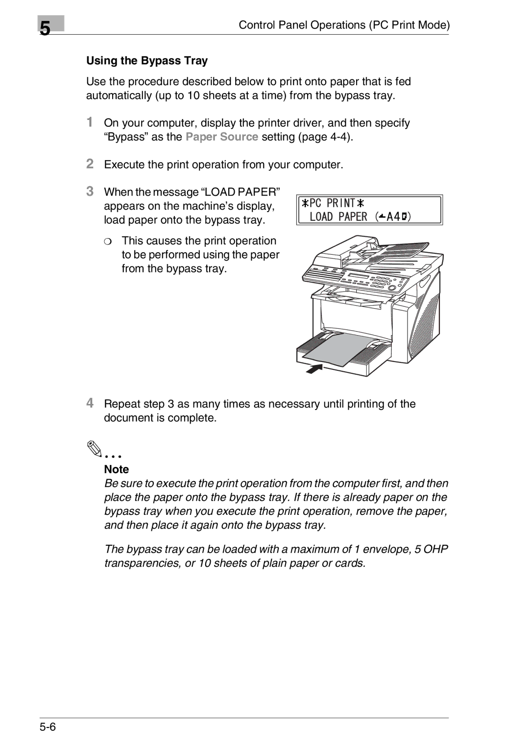 Konica Minolta FAX2900/FAX3900 manual Using the Bypass Tray 