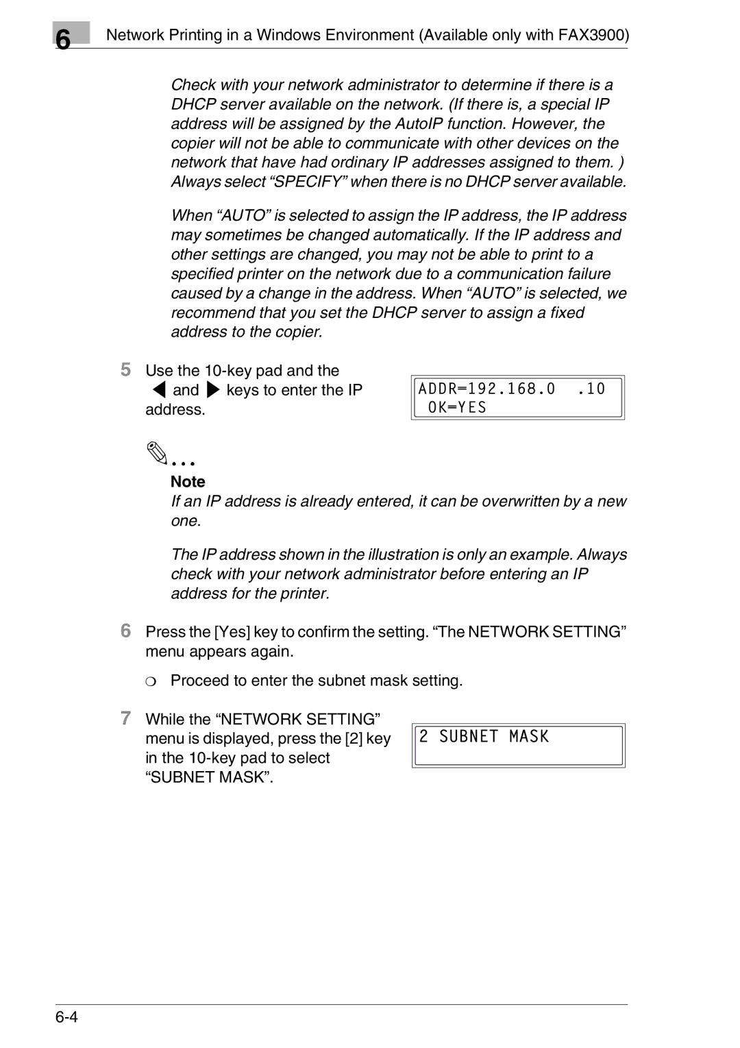 Konica Minolta FAX2900/FAX3900 manual Use the 10-key pad Keys to enter the IP address 