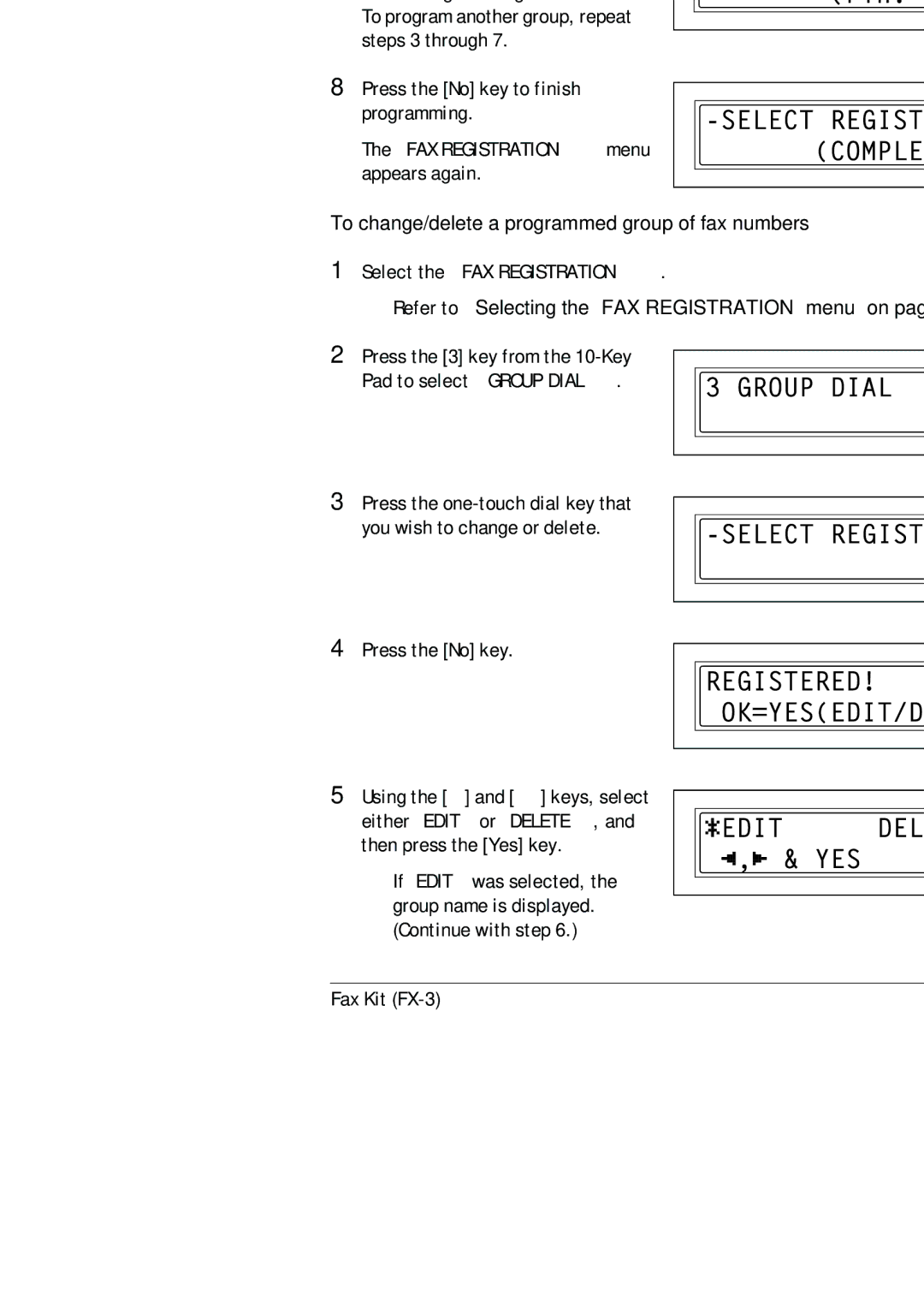 Konica Minolta (FX-3) manual To change/delete a programmed group of fax numbers 