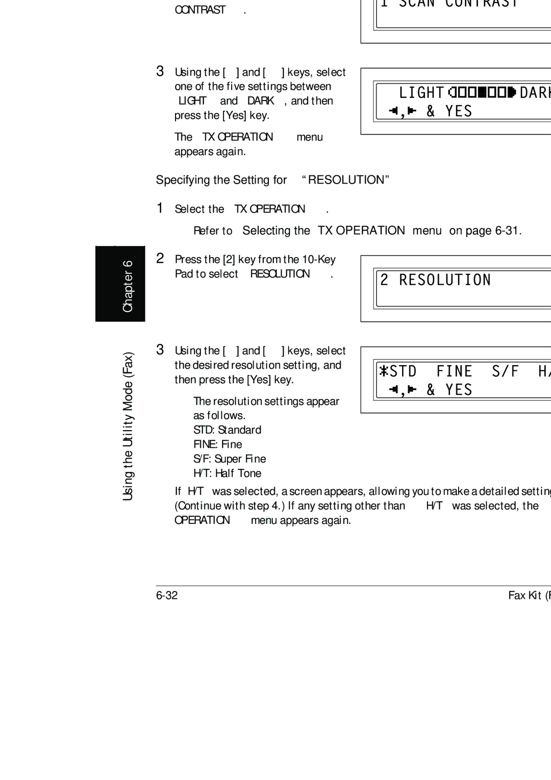 Konica Minolta (FX-3) manual Specifying the Setting for Scan Contrast, Refer to Selecting the TX Operation menu on 