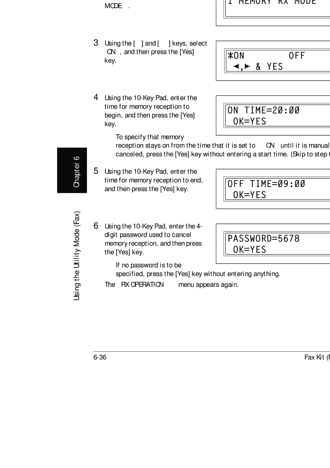 Konica Minolta (FX-3) manual Specifying the Setting for Memory RX Mode, Refer to Selecting the RX Operation menu on 