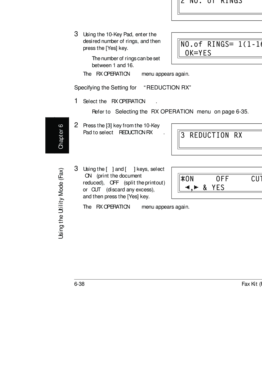 Konica Minolta (FX-3) manual Specifying the Setting for NO.of Rings, Specifying the Setting for Reduction RX 