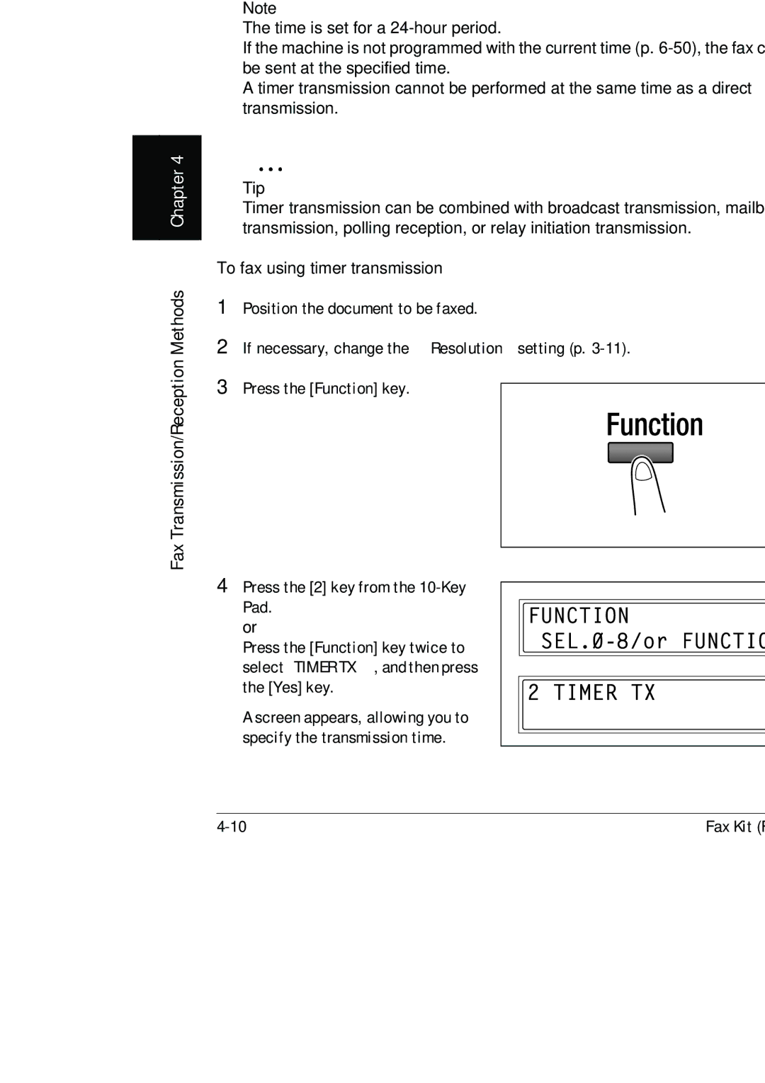 Konica Minolta (FX-3) manual Timer Transmission, To fax using timer transmission 