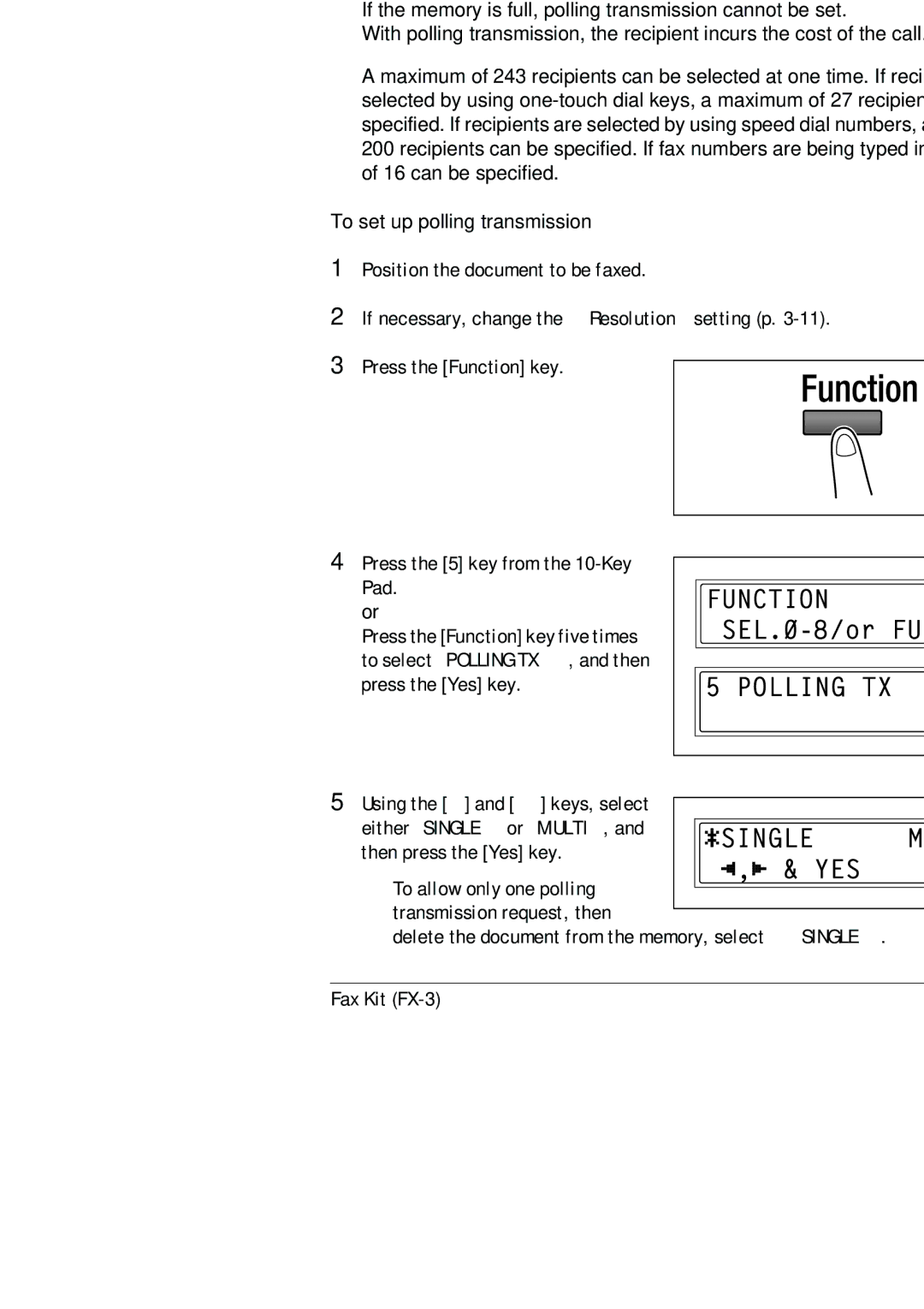 Konica Minolta (FX-3) manual Polling Transmission, To set up polling transmission 