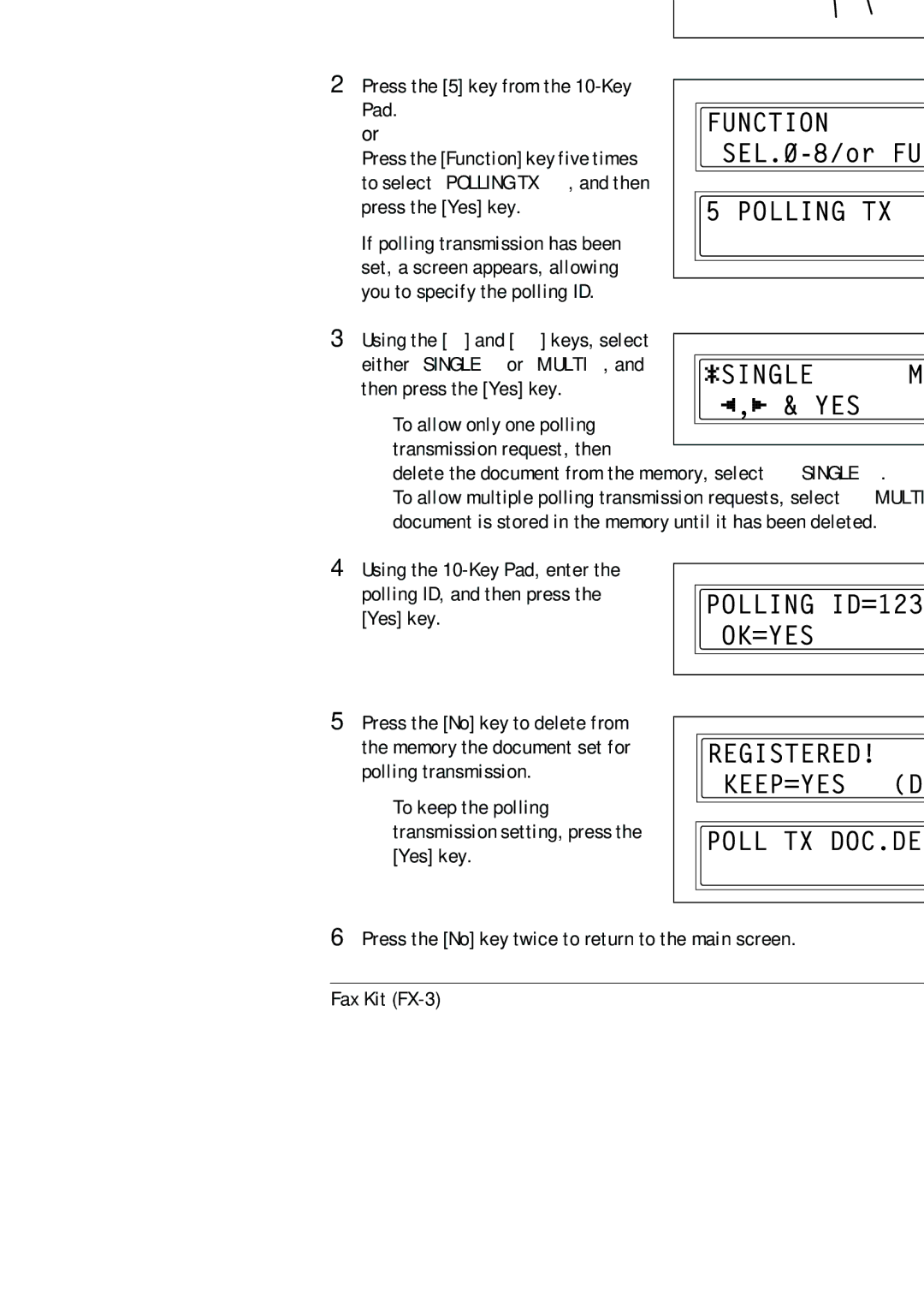 Konica Minolta (FX-3) manual To delete a document from the polling transmission setup 