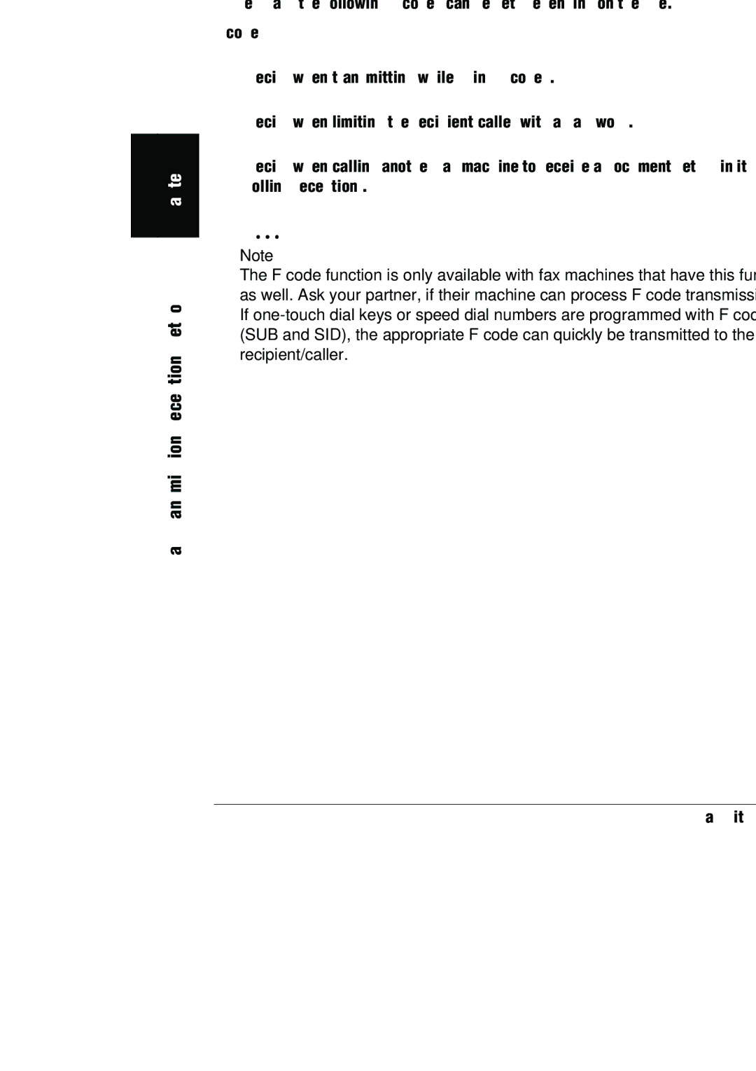 Konica Minolta (FX-3) manual Using F codes, This machine is compatible F code transmissions 