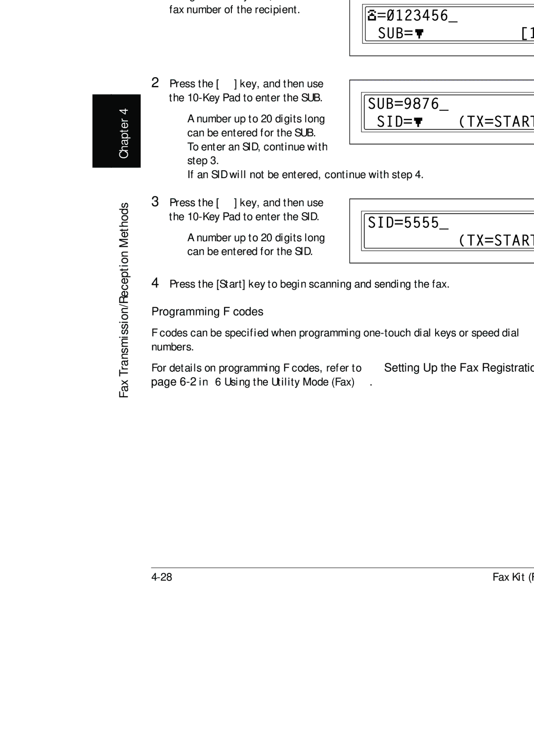 Konica Minolta (FX-3) manual Specifying F codes When sending faxes, Programming F codes 