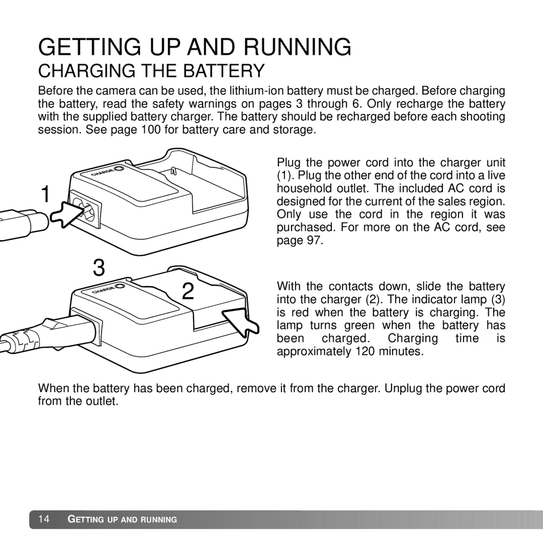 Konica Minolta G530 instruction manual Getting UP and Running, Charging the Battery 