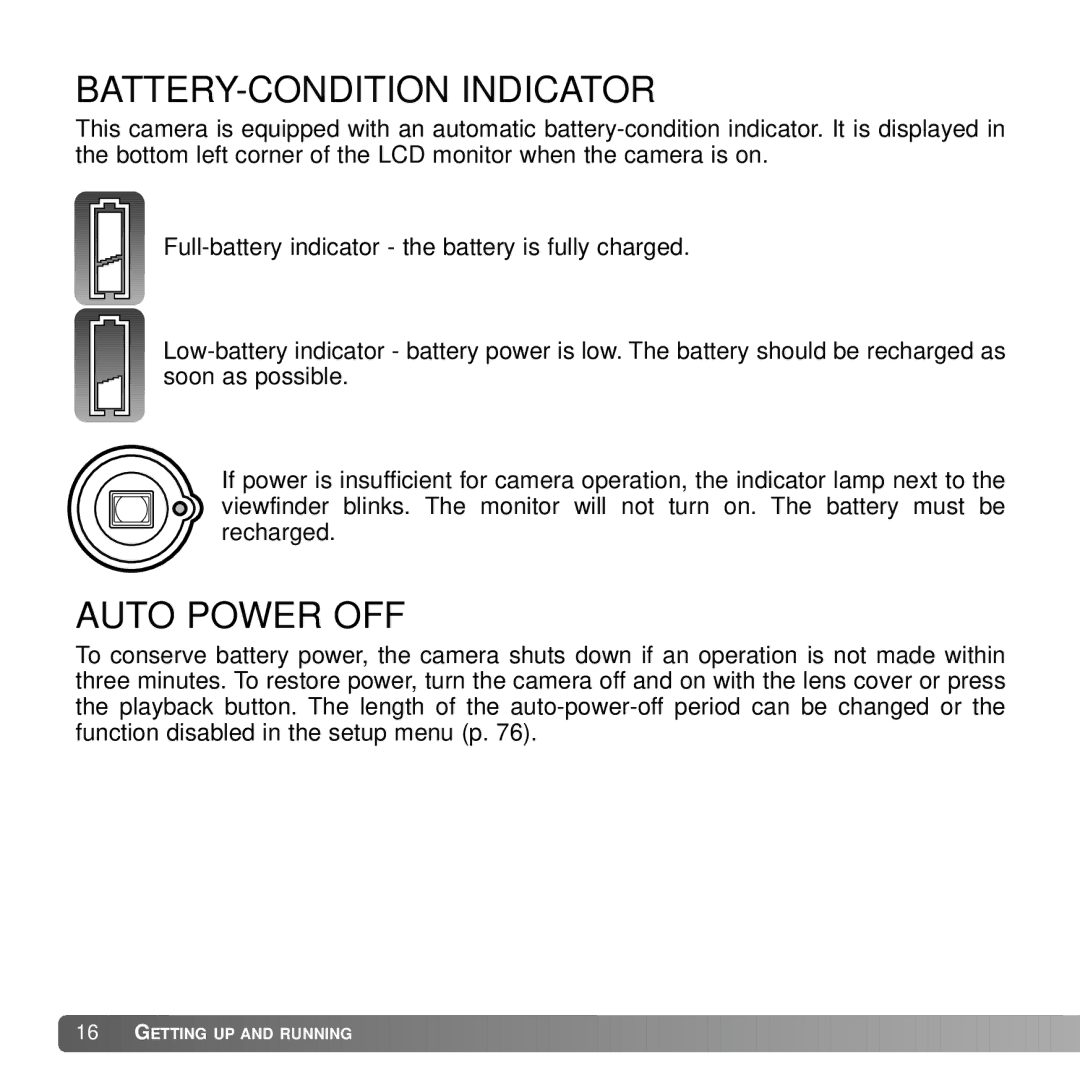 Konica Minolta G530 instruction manual BATTERY-CONDITION Indicator, Auto Power OFF 