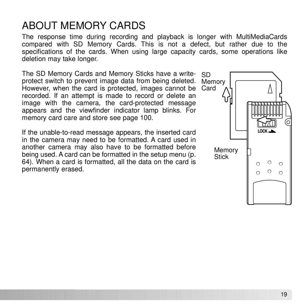 Konica Minolta G530 instruction manual About Memory Cards 