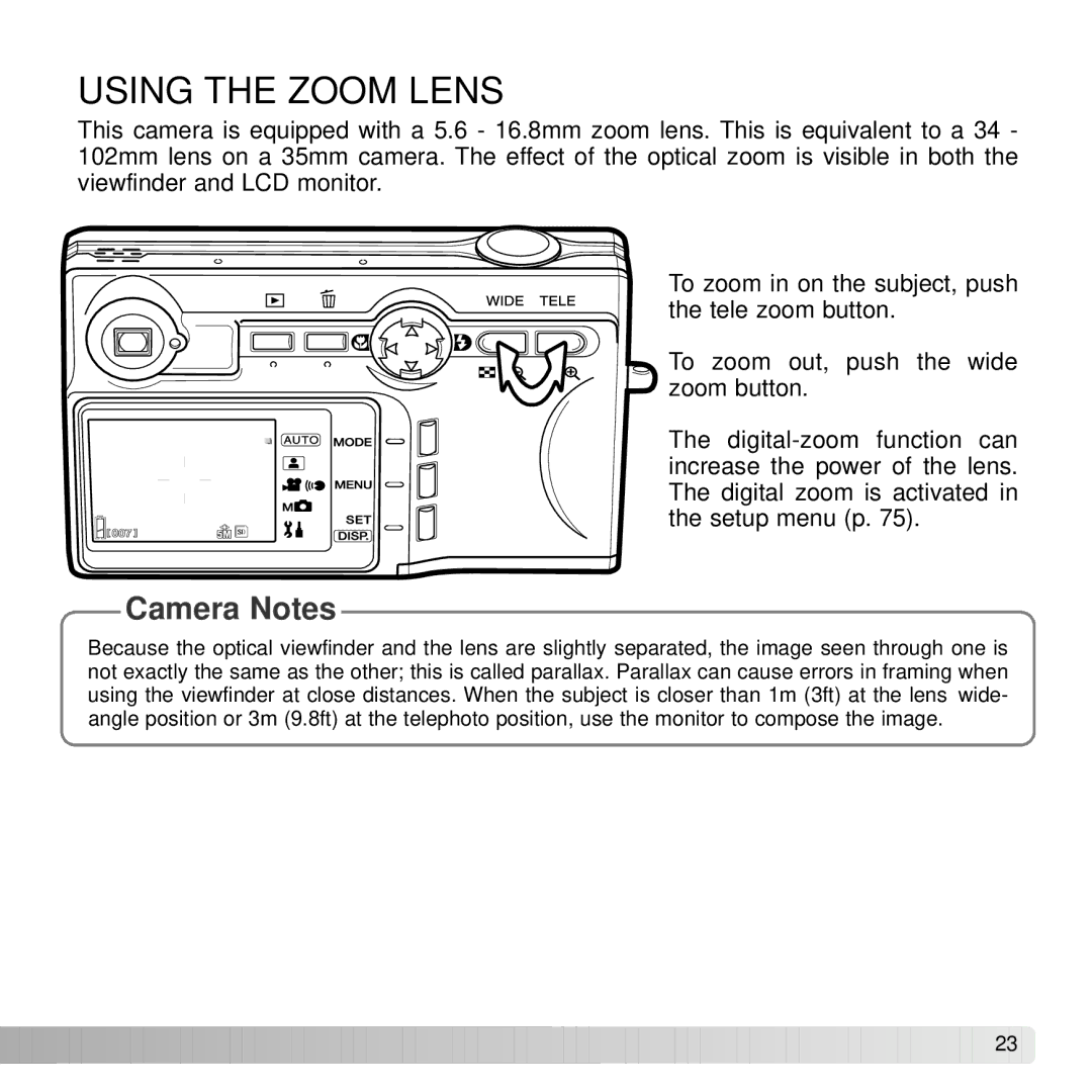 Konica Minolta G530 instruction manual Using the Zoom Lens 