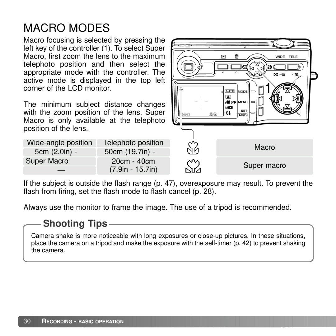 Konica Minolta G530 instruction manual Macro Modes, Shooting Tips 