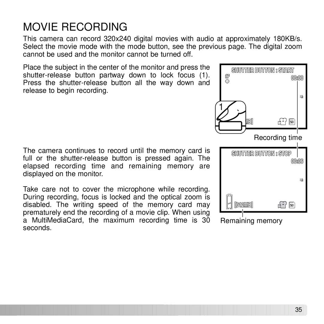 Konica Minolta G530 instruction manual Movie Recording 