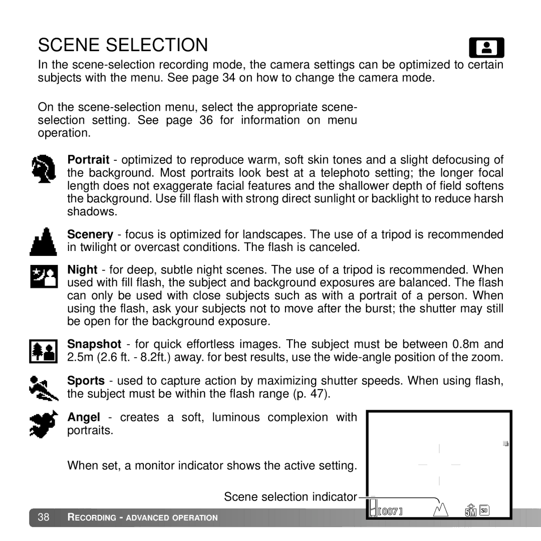 Konica Minolta G530 instruction manual Scene Selection 