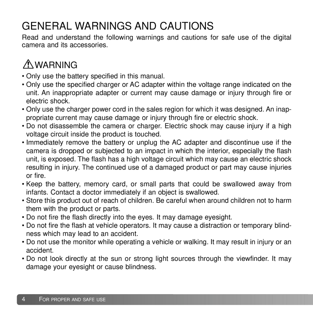 Konica Minolta G530 instruction manual General Warnings and Cautions 